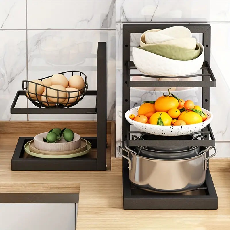1pc Adjustable 3-Tier Black Stainless Steel Pot Rack - Space-Saving Kitchen Organizer with Multi-Shelved Storage Solution, Ideal for Home & Restaurant Use, Easy to Assemble, Kitchen Organizers And Storage