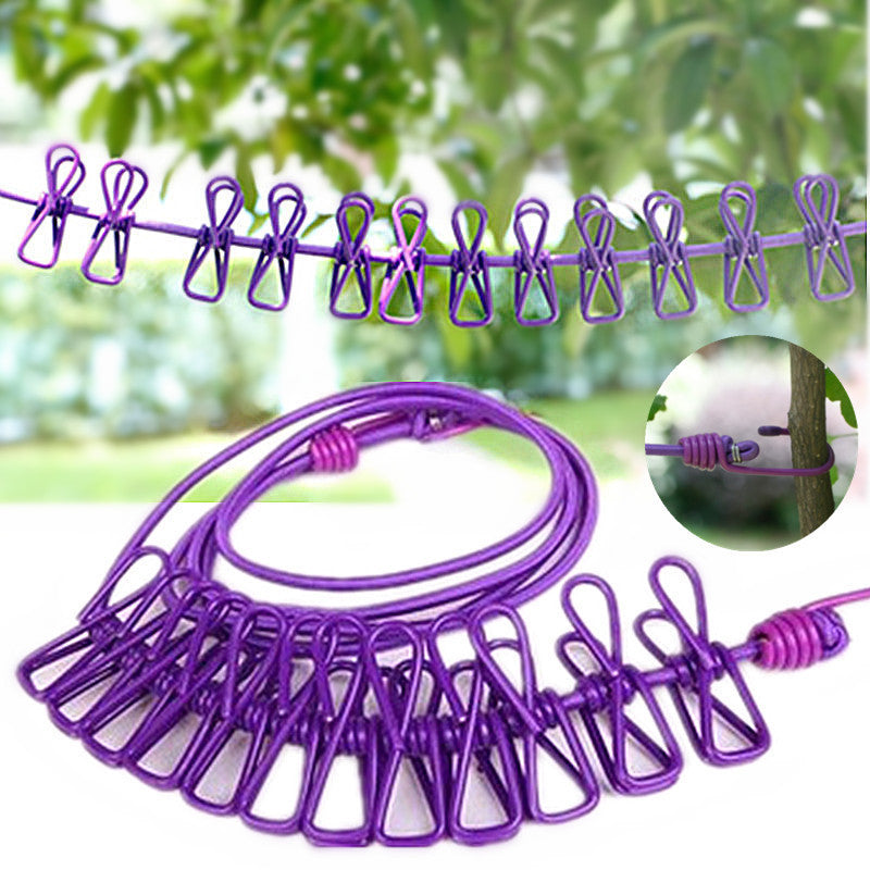Drying Elastic Rope with clips, Travel Elastic Laundry Drying Clothesline