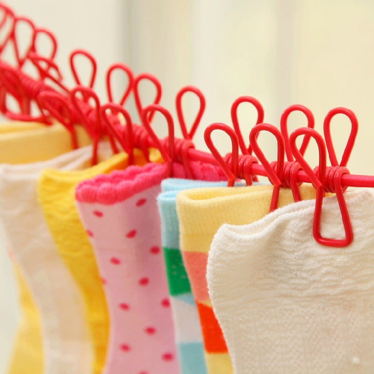 Drying Elastic Rope with clips, Travel Elastic Laundry Drying Clothesline