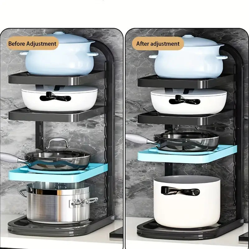 1pc Adjustable 3-Tier Black Stainless Steel Pot Rack - Space-Saving Kitchen Organizer with Multi-Shelved Storage Solution, Ideal for Home & Restaurant Use, Easy to Assemble, Kitchen Organizers And Storage