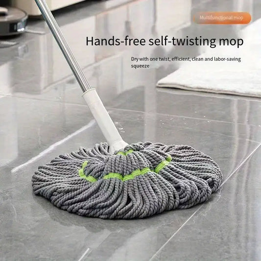Self-Twisting Mop with Metal Handle, Silicone Brush Head, Hands-Free Dry & Wet Floor Cleaner, Quick Rinse & Dry Design, Microfiber Absorbent, Commercial Cleaning Tool