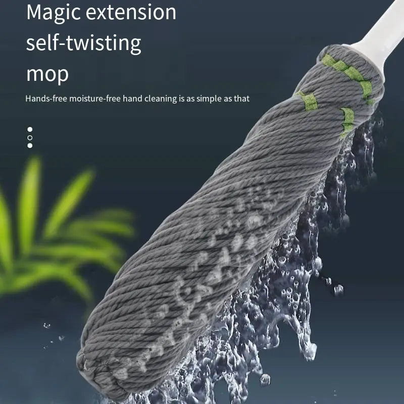Self-Twisting Mop with Metal Handle, Silicone Brush Head, Hands-Free Dry & Wet Floor Cleaner, Quick Rinse & Dry Design, Microfiber Absorbent, Commercial Cleaning Tool