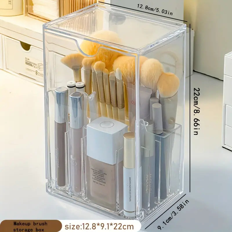 Clear Acrylic Makeup Brush Holder - Adjustable, Transparent Cosmetic Organizer with Multiple Compartments for Brushes, Lipsticks & Beauty Tools, Countertop Design, Plastic Material, No Power Needed, Makeup Brushes