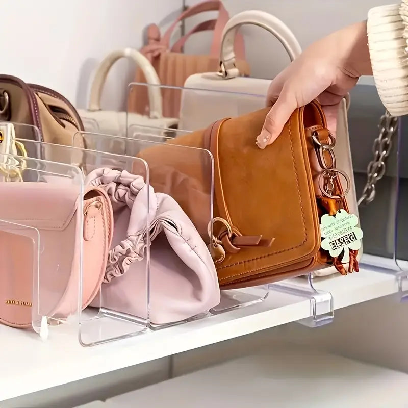 Clear Acrylic Handbag Organizer with 4 Dividers – Durable ABS Material, Transparent Design for Easy Wardrobe & Under Bed Storage, Perfect for Handbags & Accessories