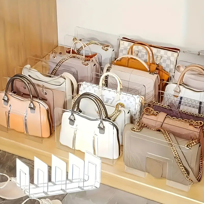 Clear Acrylic Handbag Organizer with 4 Dividers – Durable ABS Material, Transparent Design for Easy Wardrobe & Under Bed Storage, Perfect for Handbags & Accessories