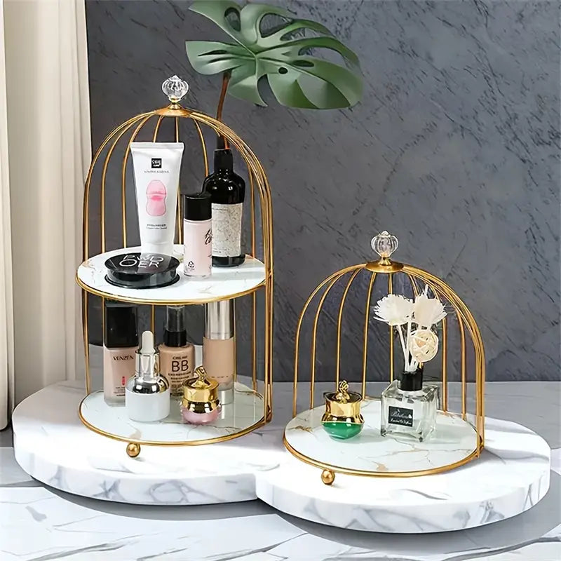 1pc Glam Style Bird Cage Design Metal Cosmetic Storage Shelf - Multifunctional Vanity Display Rack for Jewelry, Perfume, Candy - Family Themed Toiletry Organizer Without Electricity