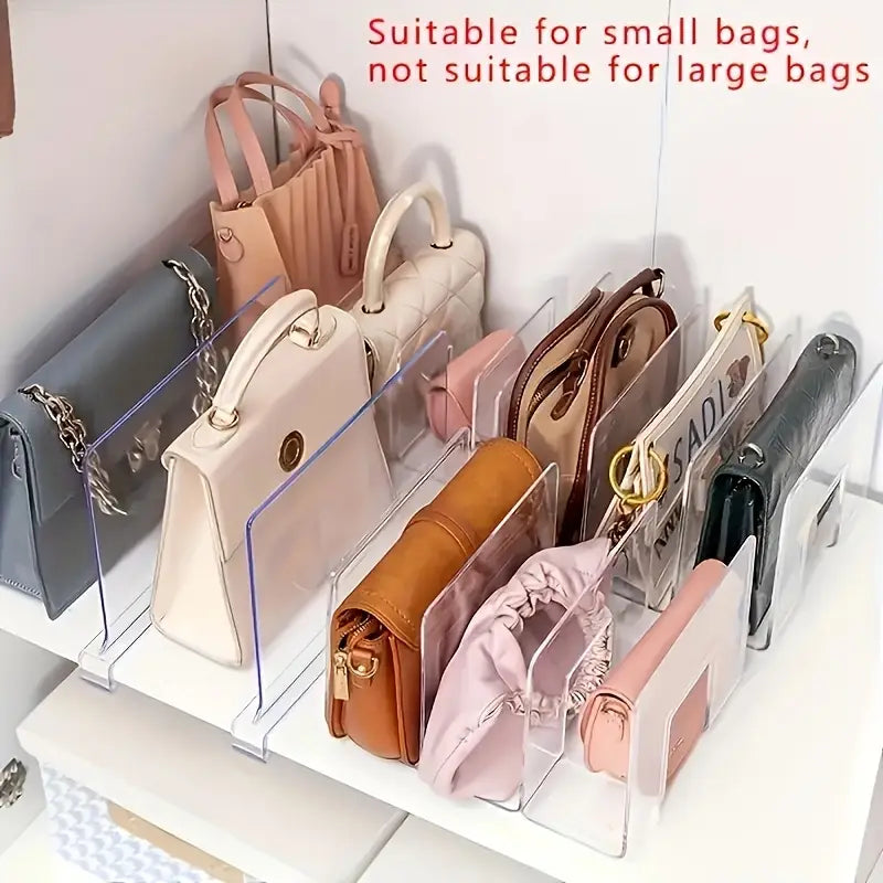 Clear Acrylic Handbag Organizer with 4 Dividers – Durable ABS Material, Transparent Design for Easy Wardrobe & Under Bed Storage, Perfect for Handbags & Accessories