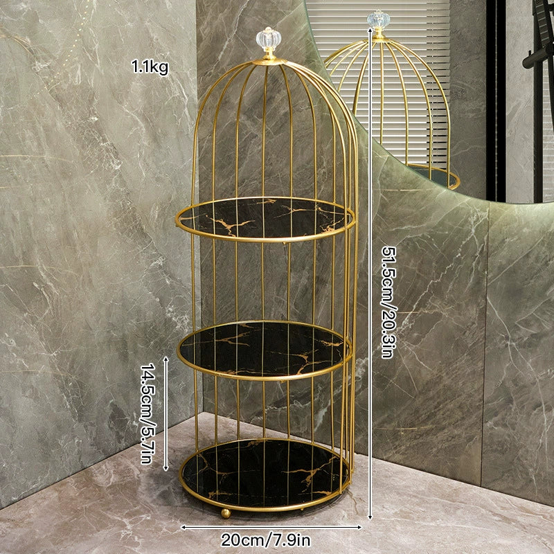Bird Cage Cosmetic Storage Shelf - Multifunctional Vanity Jewelry, Perfume, Candy Display Rack Toiletry Organizer Design Metal