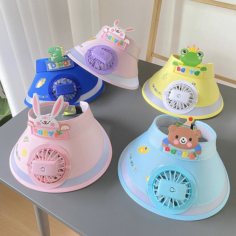 Children's sun hat girls with fan anti-ultraviolet hollow top sun hat boys sun hat