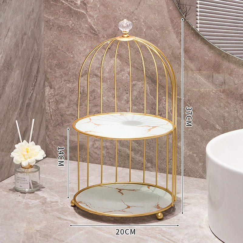 Bird Cage Cosmetic Storage Shelf - Multifunctional Vanity Jewelry, Perfume, Candy Display Rack Toiletry Organizer Design Metal