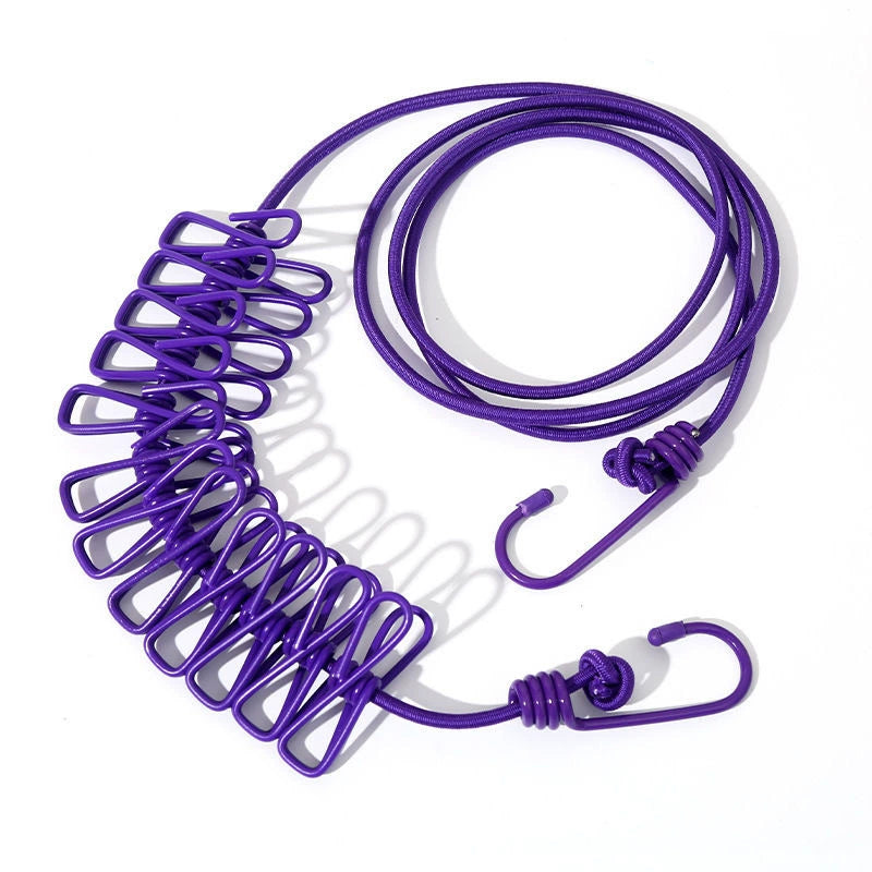 Drying Elastic Rope with clips, Travel Elastic Laundry Drying Clothesline