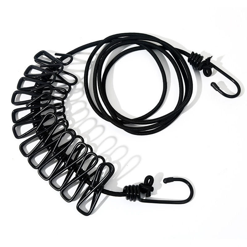 Drying Elastic Rope with clips, Travel Elastic Laundry Drying Clothesline