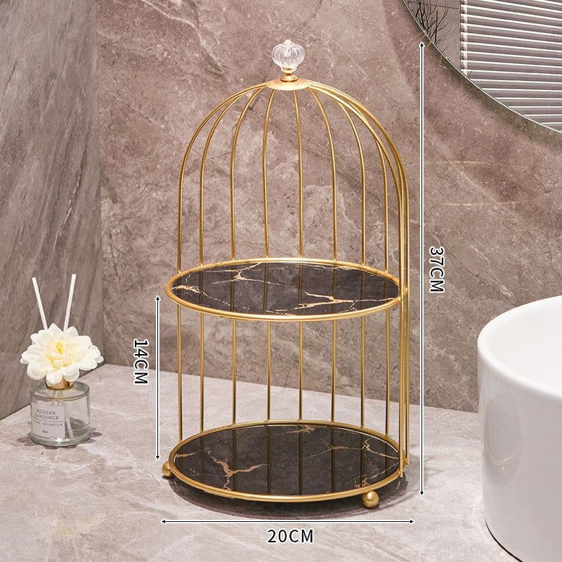 Bird Cage Cosmetic Storage Shelf - Multifunctional Vanity Jewelry, Perfume, Candy Display Rack Toiletry Organizer Design Metal
