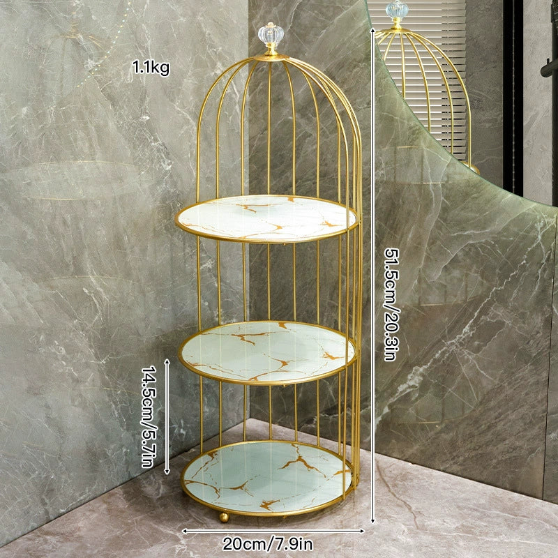 Bird Cage Cosmetic Storage Shelf - Multifunctional Vanity Jewelry, Perfume, Candy Display Rack Toiletry Organizer Design Metal