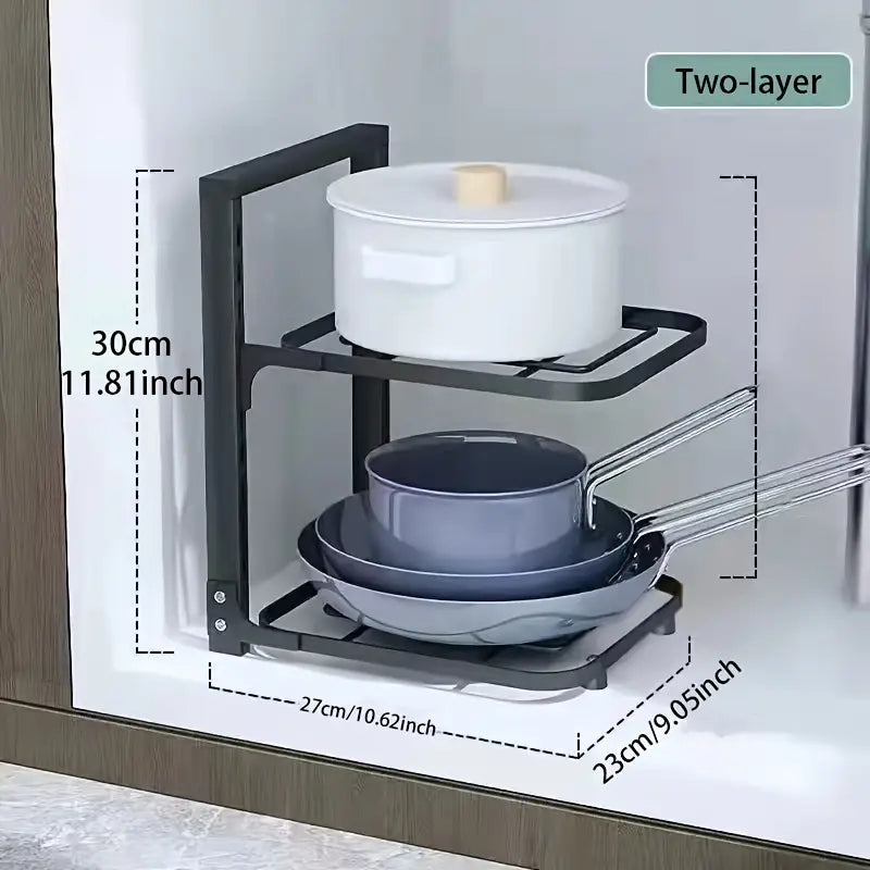1pc Adjustable 3-Tier Black Stainless Steel Pot Rack - Space-Saving Kitchen Organizer with Multi-Shelved Storage Solution, Ideal for Home & Restaurant Use, Easy to Assemble, Kitchen Organizers And Storage