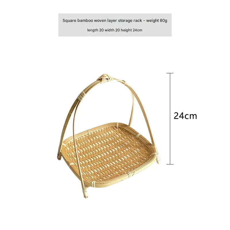 Bamboo woven small basket round square tea fruit cake dried fruit snack dessert multi-layer bamboo storage basket