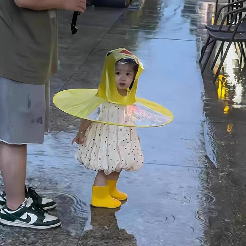 Children's UFO raincoat little yellow duck cape umbrella hat boys and girls kindergarten children baby raincoat
