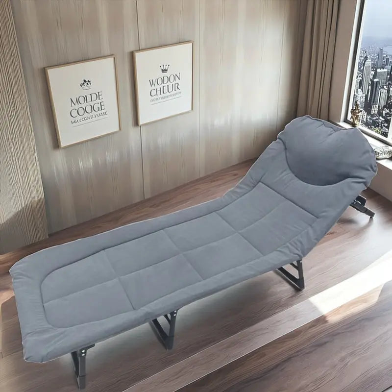 [Office Relaxation] Contemporary Plaid Folding Bed, Portable and Practical, with Breathable Fabric and Storage Pockets, for Office Use Near Stackable Chairs, for Office Lounging | Contemporary Design | Durable Construction