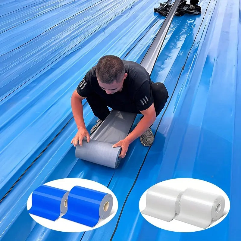 2 rolls of roof waterproof tape, used for repairing cracks, preventing water leakage and wind, suitable for metal steel plate roofs and wave tile roofs, easy to use, with built-in waterproof adhesive