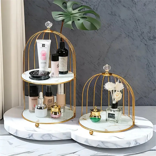 1pc Glam Style Bird Cage Design Metal Cosmetic Storage Shelf - Multifunctional Vanity Display Rack for Jewelry, Perfume, Candy - Family Themed Toiletry Organizer Without Electricity