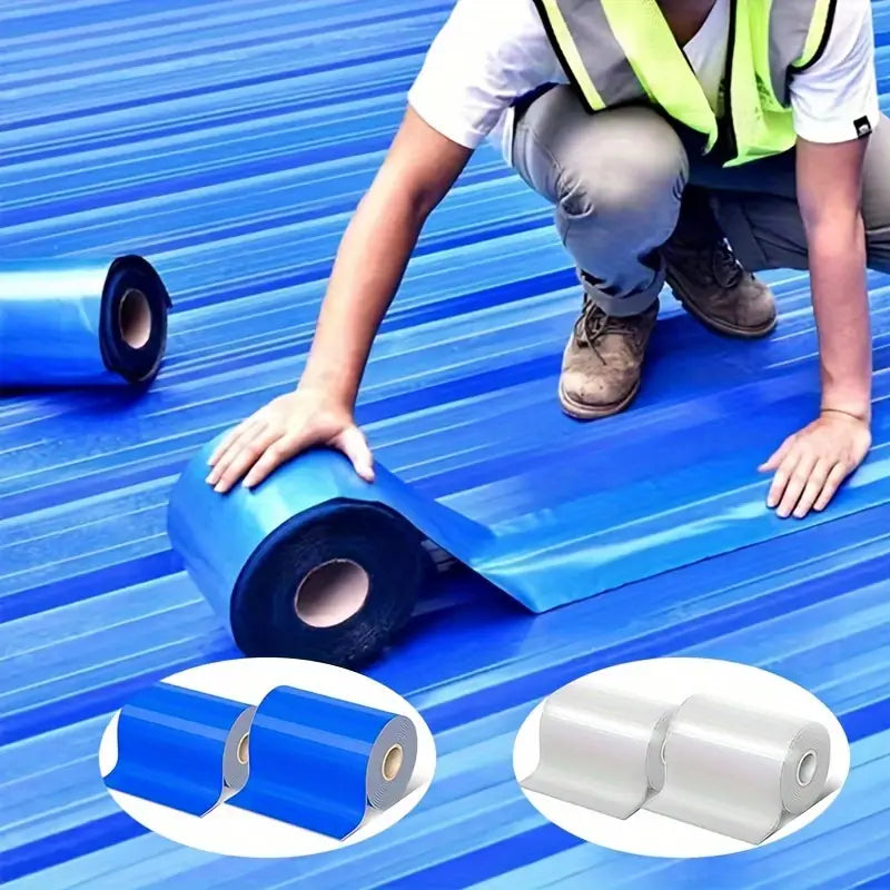 2 rolls of roof waterproof tape, used for repairing cracks, preventing water leakage and wind, suitable for metal steel plate roofs and wave tile roofs, easy to use, with built-in waterproof adhesive