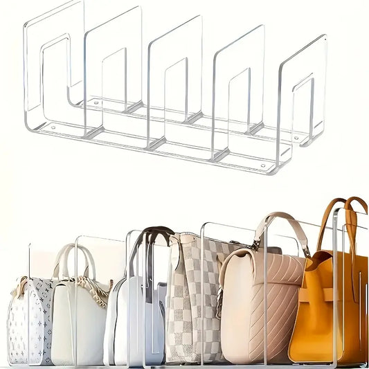 Clear Acrylic Handbag Organizer with 4 Dividers – Durable ABS Material, Transparent Design for Easy Wardrobe & Under Bed Storage, Perfect for Handbags & Accessories