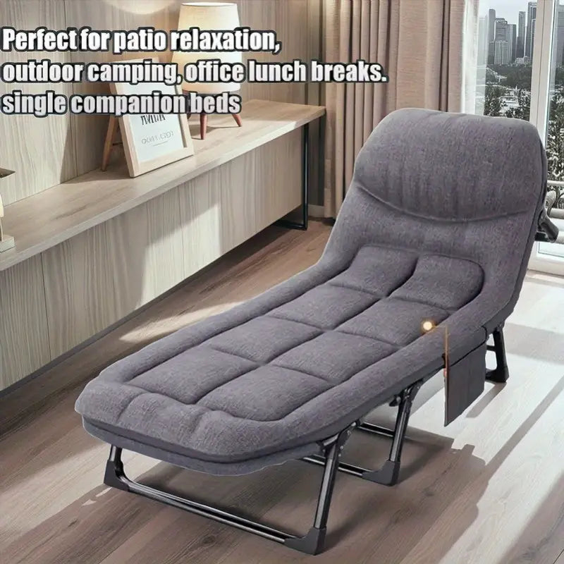 [Office Relaxation] Contemporary Plaid Folding Bed, Portable and Practical, with Breathable Fabric and Storage Pockets, for Office Use Near Stackable Chairs, for Office Lounging | Contemporary Design | Durable Construction
