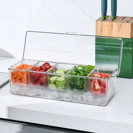 5 compartment transparent Box, storage ice box salad plate household plastic fresh-keeping box wholesale