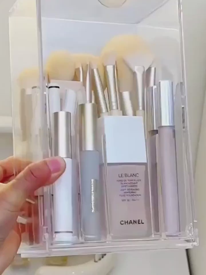 Clear Acrylic Makeup Brush Holder - Adjustable, Transparent Cosmetic Organizer with Multiple Compartments for Brushes, Lipsticks & Beauty Tools, Countertop Design, Plastic Material, No Power Needed, Makeup Brushes