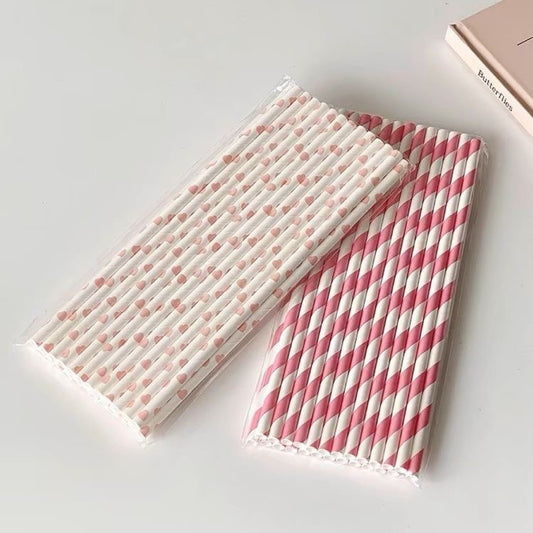 Colored paper straws, 25 disposable environmentally friendly degradable paper straws
