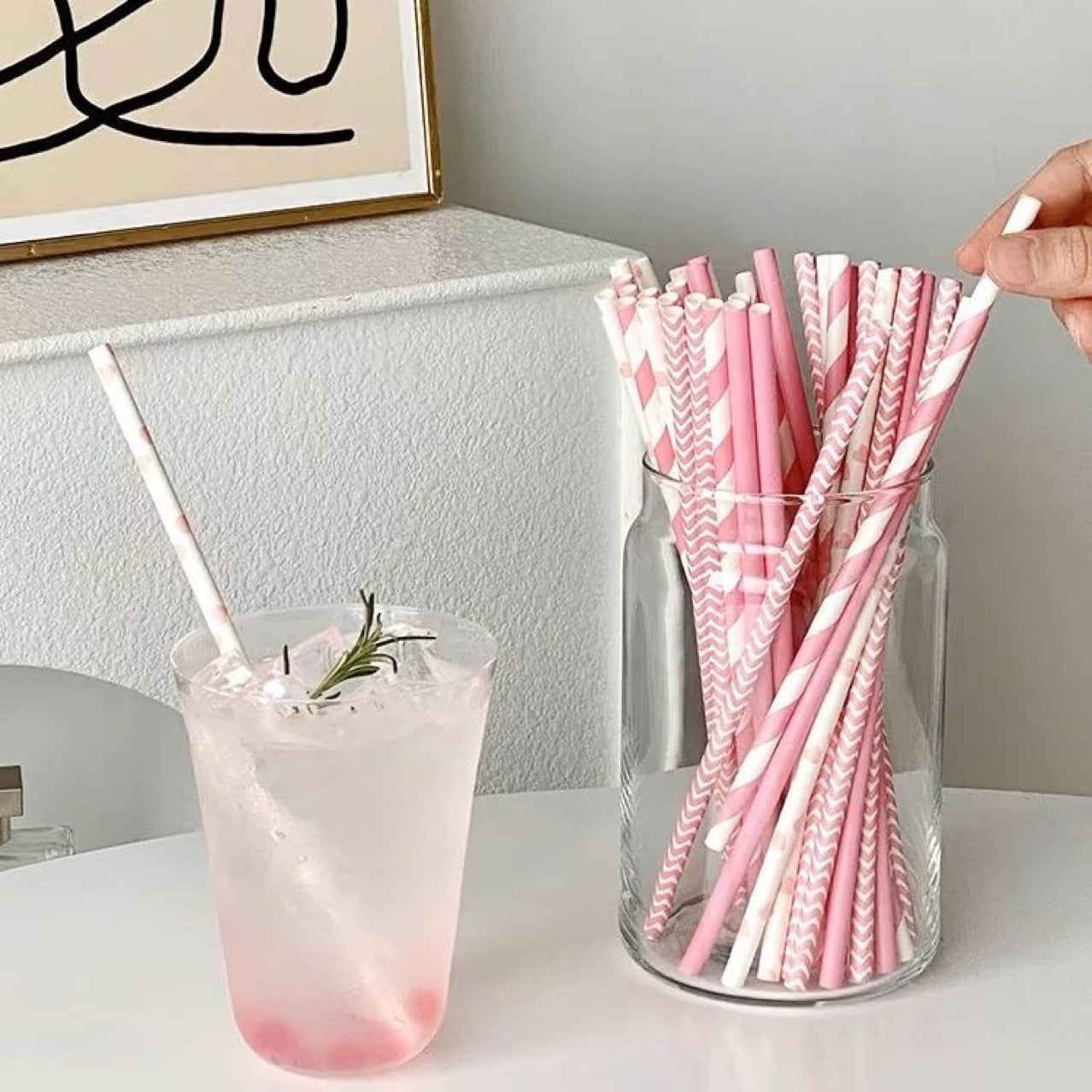 Colored paper straws, 25 disposable environmentally friendly degradable paper straws